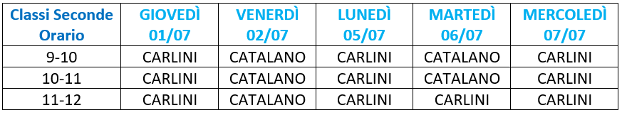 Classi seconde calendario